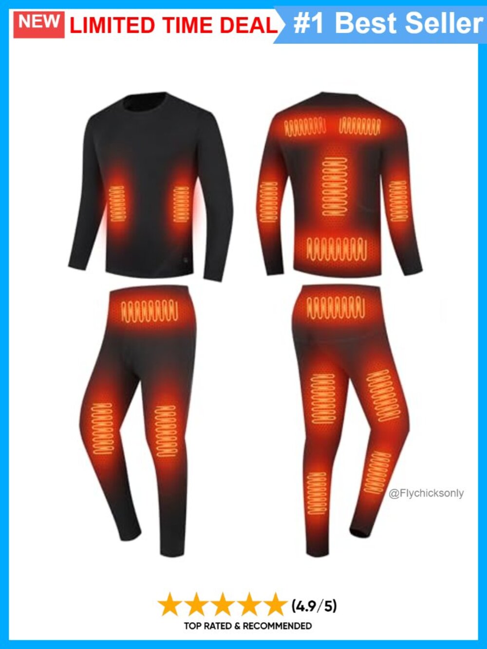 Men Heated Thermal Base Layer Set Long Johns 16 Heating Zones